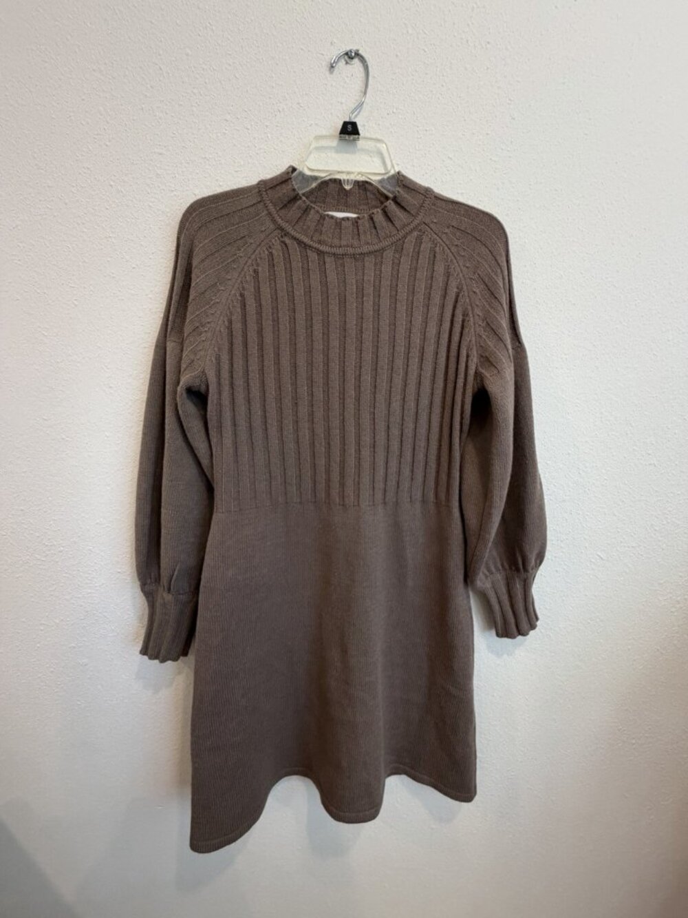 Calvin Klein Women's Brown Sweater Dress Balloon Sleeve Knee Length Size M